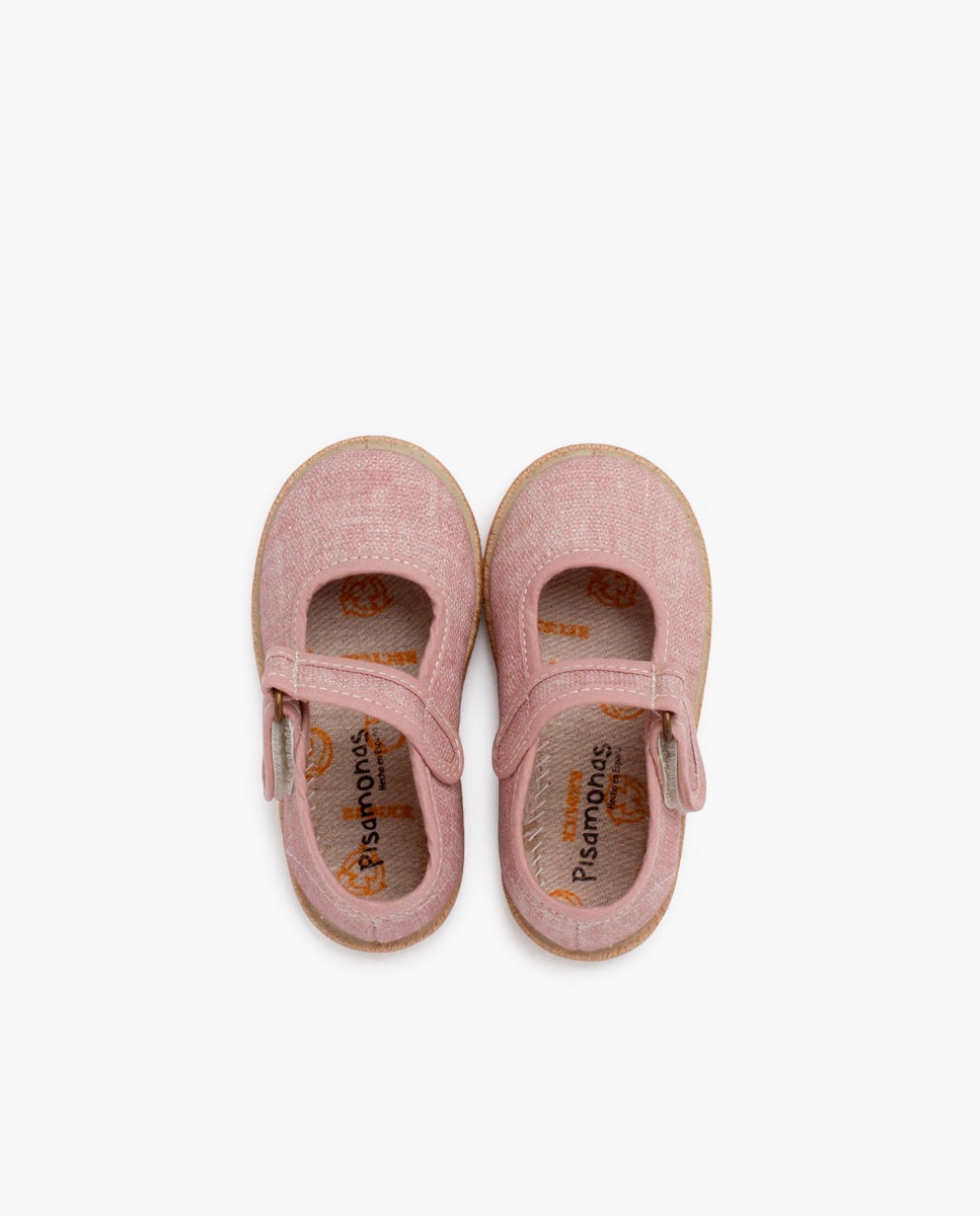 Merceditas de Bebé Algodão Ecológico Sola Juta Pisamonas Rosa-4