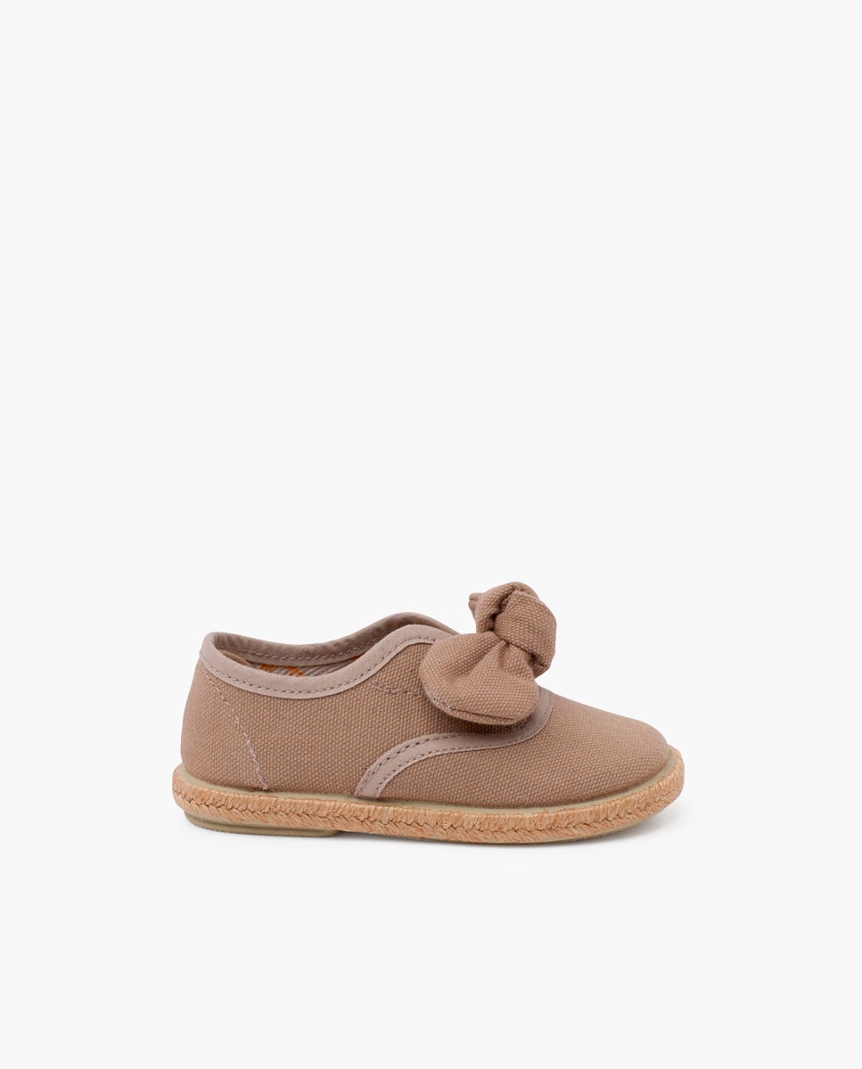 Sapatilhas de Lona Infantil com Laço e Sola de Juta Pisamonas Taupe-1