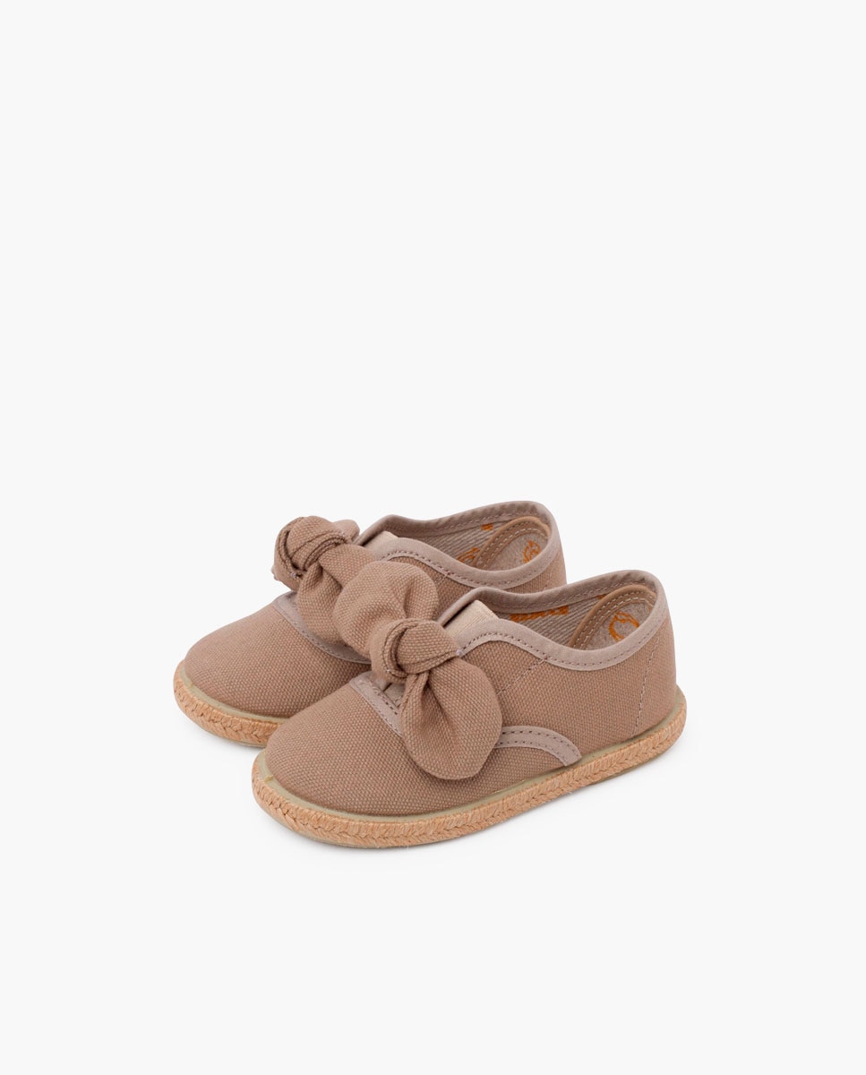 Sapatilhas de Lona Infantil com Laço e Sola de Juta Pisamonas Taupe-3