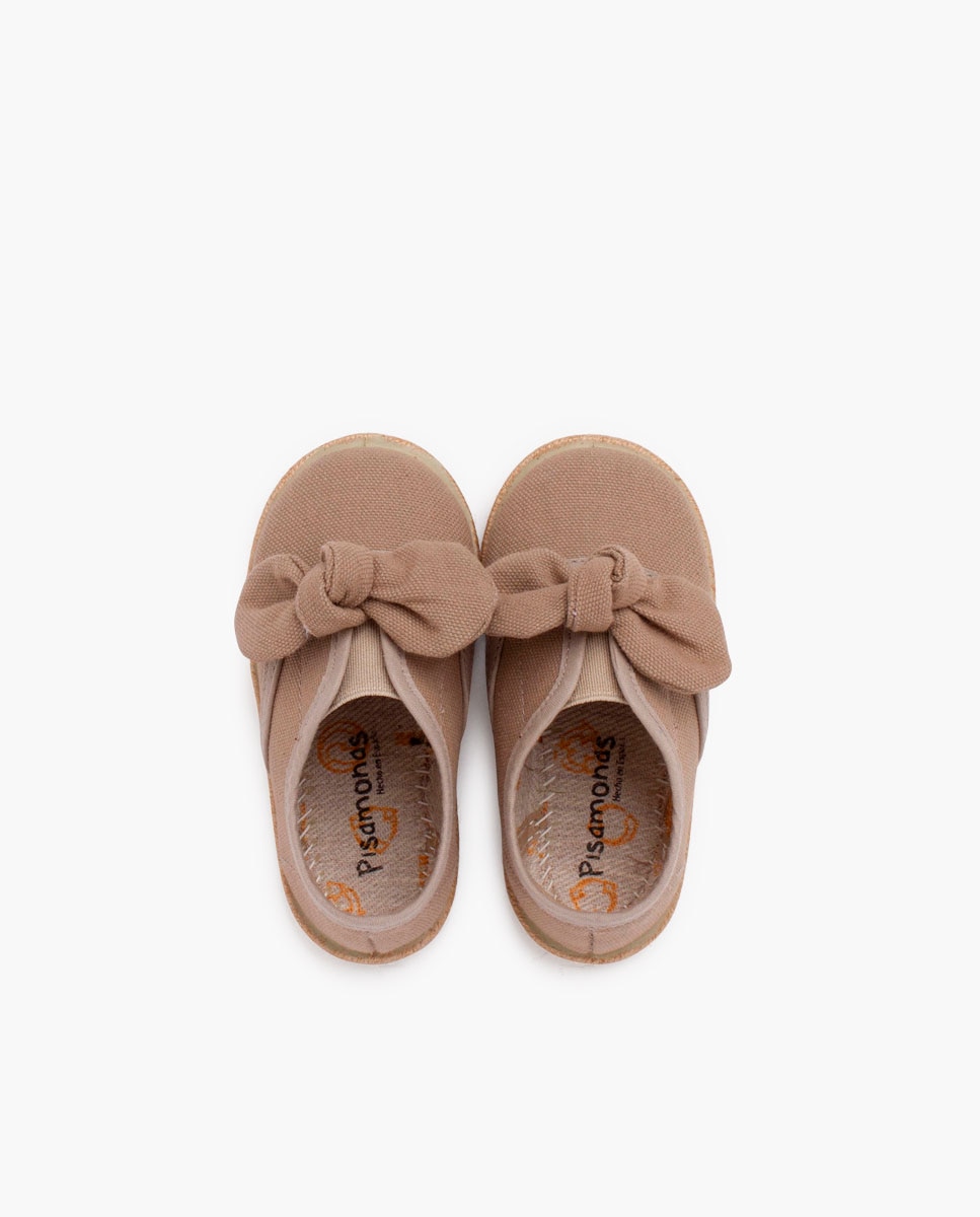 Sapatilhas de Lona Infantil com Laço e Sola de Juta Pisamonas Taupe-4