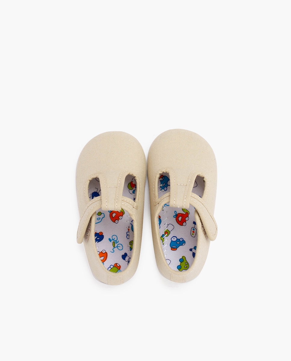 Pepitos de Bebé em Lona com Sola Fina e Fecho de Velcro Bege-3