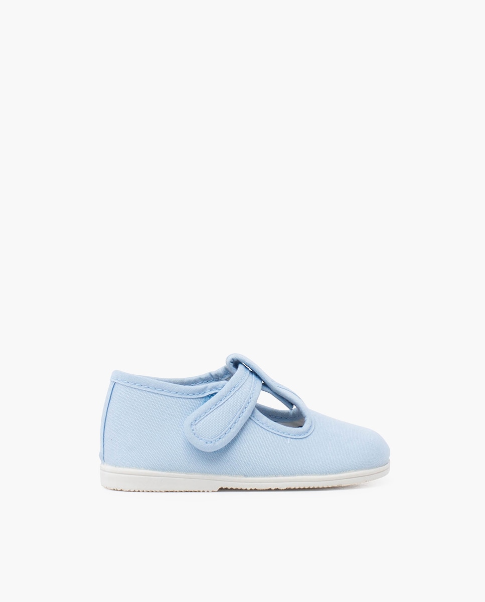 Pepitos de Bebé em Lona com Sola Fina e Fecho de Velcro Azul-claro-1