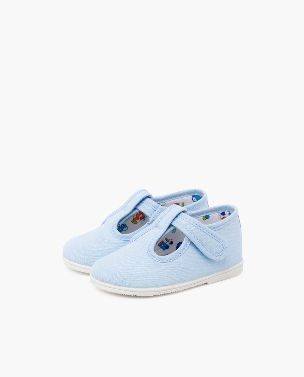 Pepitos de Bebé em Lona com Sola Fina e Fecho de Velcro Azul-claro-2