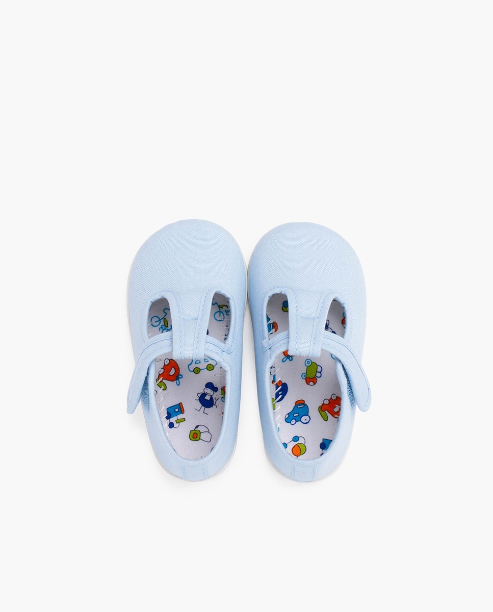 Pepitos de Bebé em Lona com Sola Fina e Fecho de Velcro Azul-claro-3