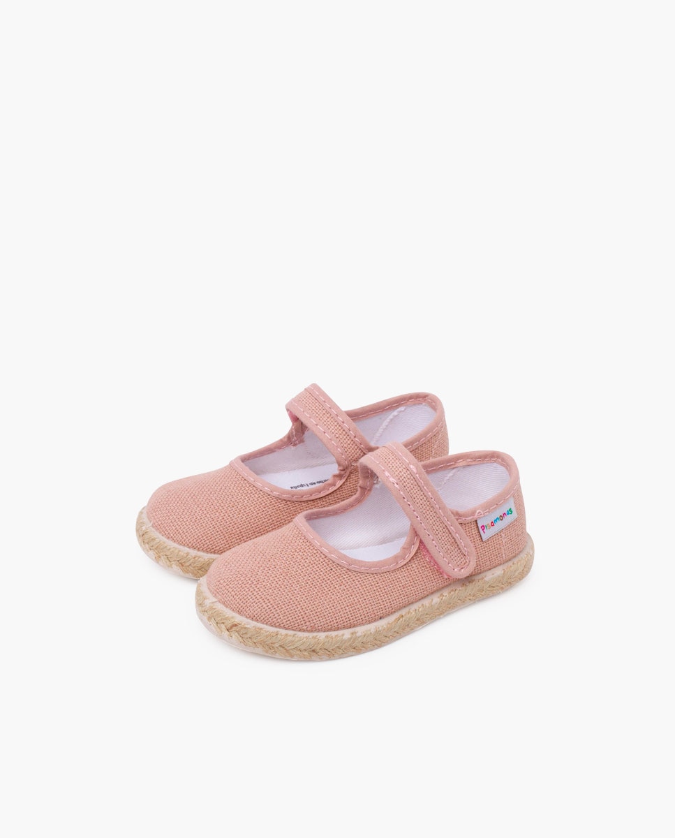 Merceditas em Linho com Sola de Alpercata e Velcro Rosa-claro-3
