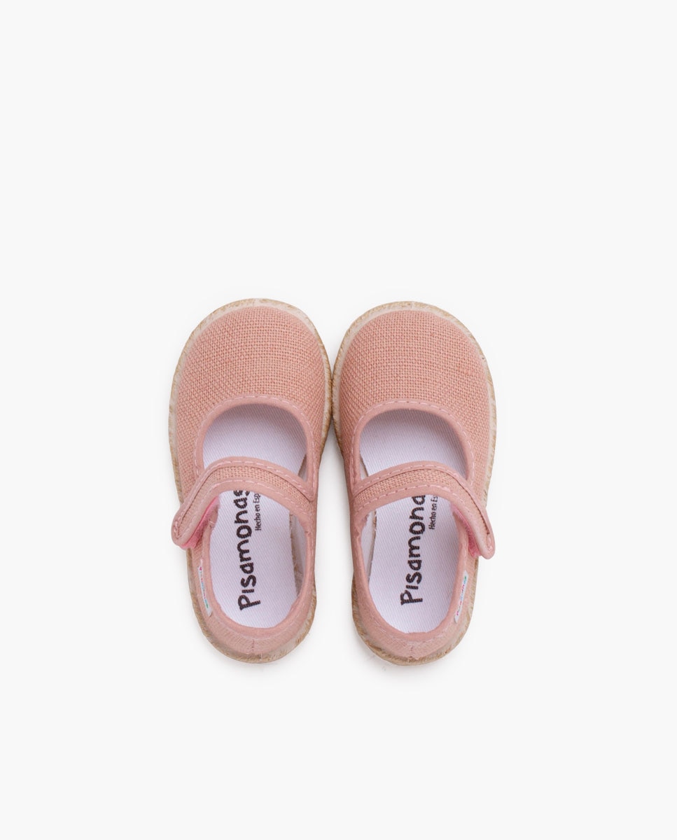 Merceditas em Linho com Sola de Alpercata e Velcro Rosa-claro-4