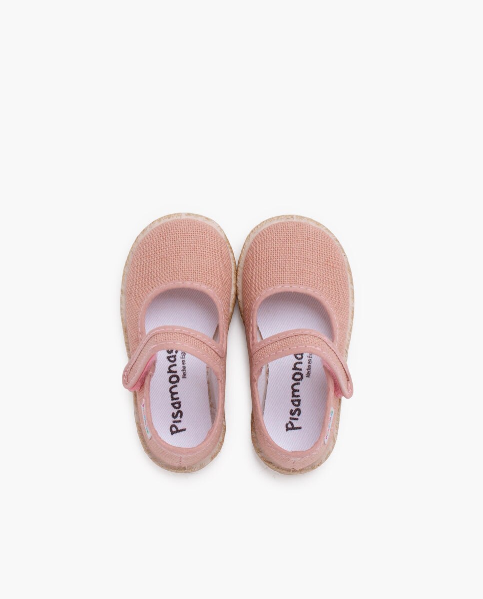 Merceditas em Linho com Sola de Alpercata e Velcro Pisamonas Rosa-claro-4