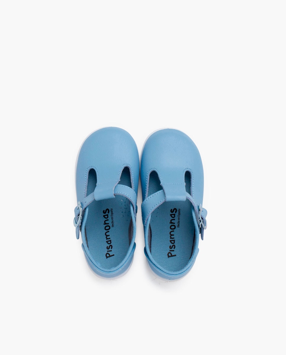 Sapatos de Presilha para Bebé em Pele Lavável com Fivela Azul-celeste-4