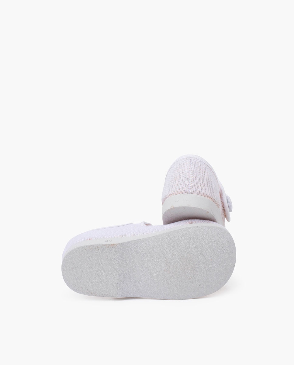 Merceditas de Bebé Lino Adorno Botão Pisamonas Branco-2