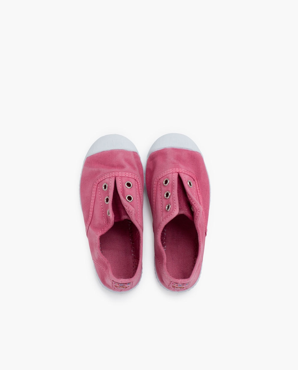 Sapatilhas de Lona Infantil com Atacadores e Efeito Desgastado Rosa-4