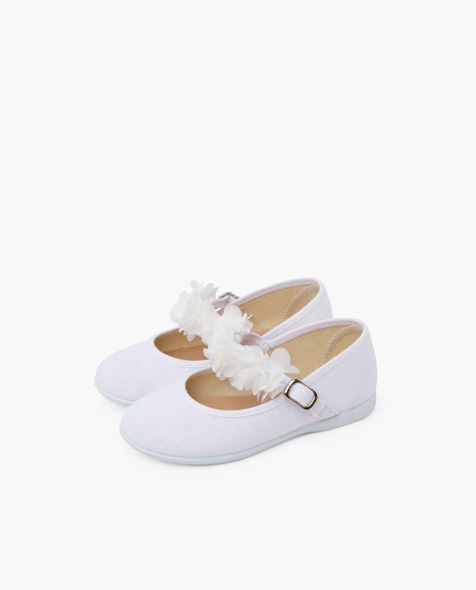 Merceditas Infantil de Cerimónia com Tira de Flores Pisamonas Branco-3