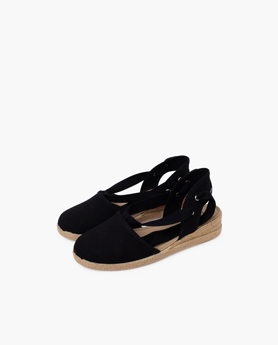 Alpercatas com Cunha e Tiras Piqué Infantil Preto-3