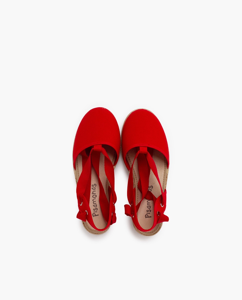 Alpercatas com Cunha e Tiras Piqué Infantil Vermelho-4