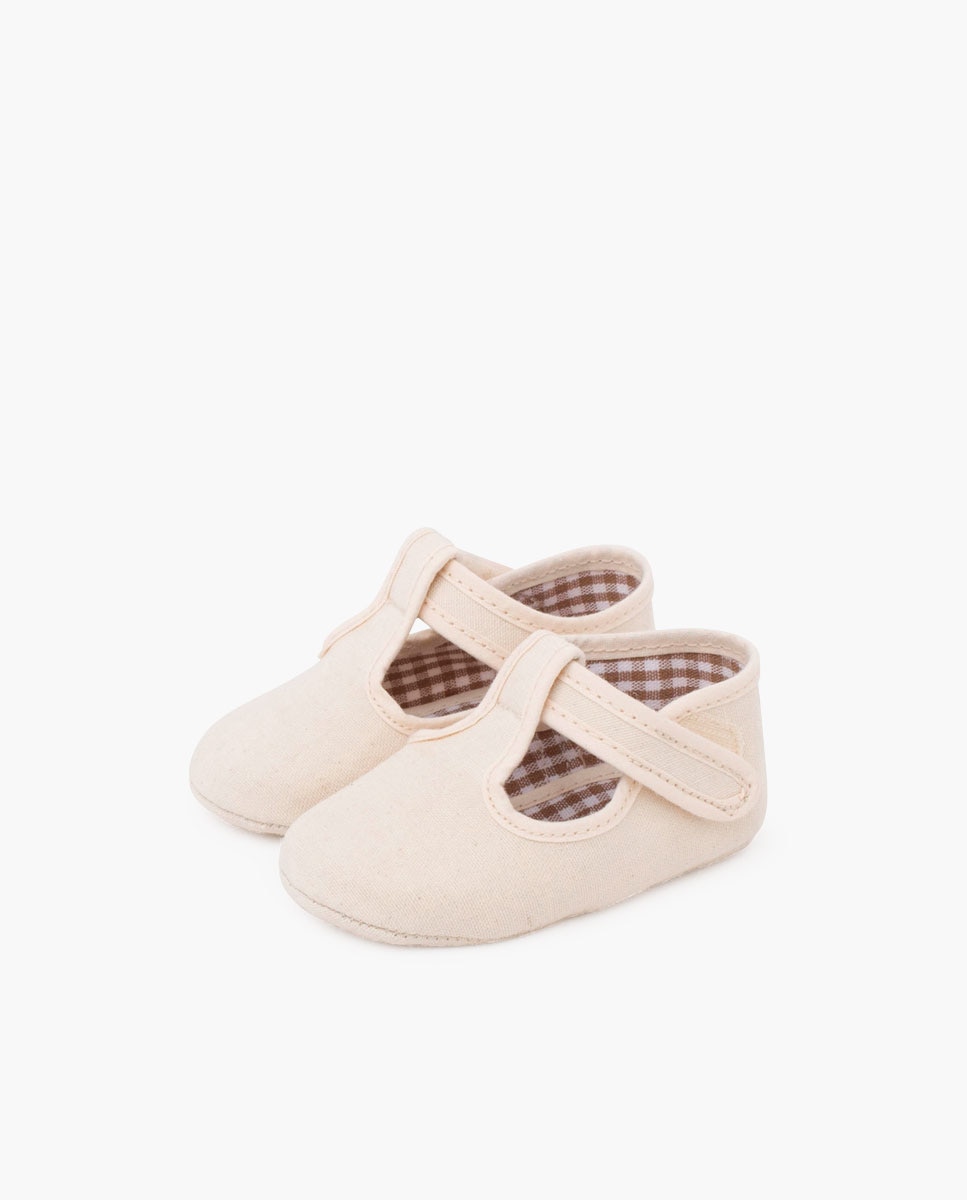 Pepitos de Bebé de Tecido com Velcro Pisamonas Bege/Rosa-3