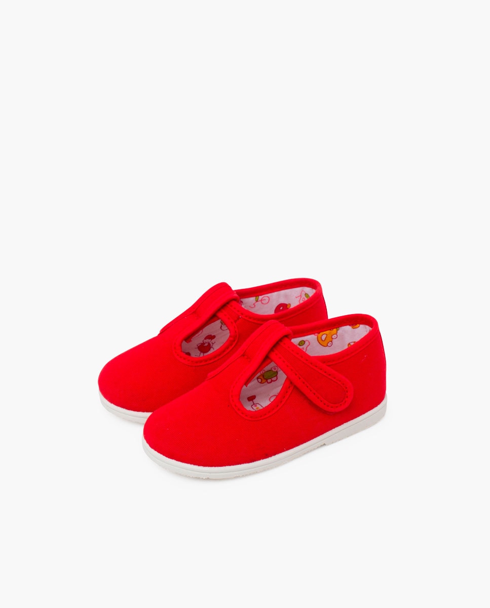 Pepitos para Bebé de Lona com Sola Fina e Velcro Vermelho-2