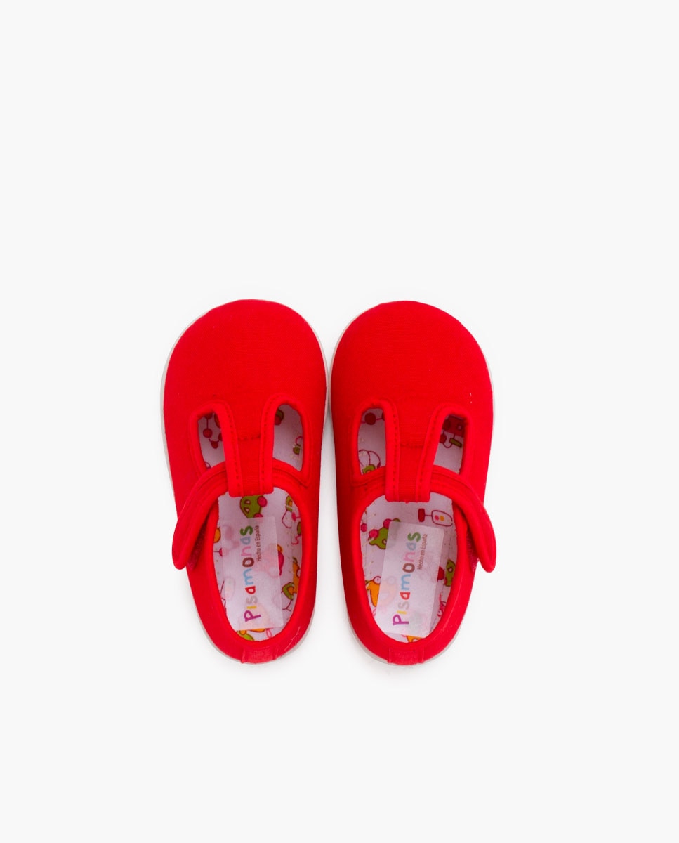 Pepitos para Bebé de Lona com Sola Fina e Velcro Vermelho-3