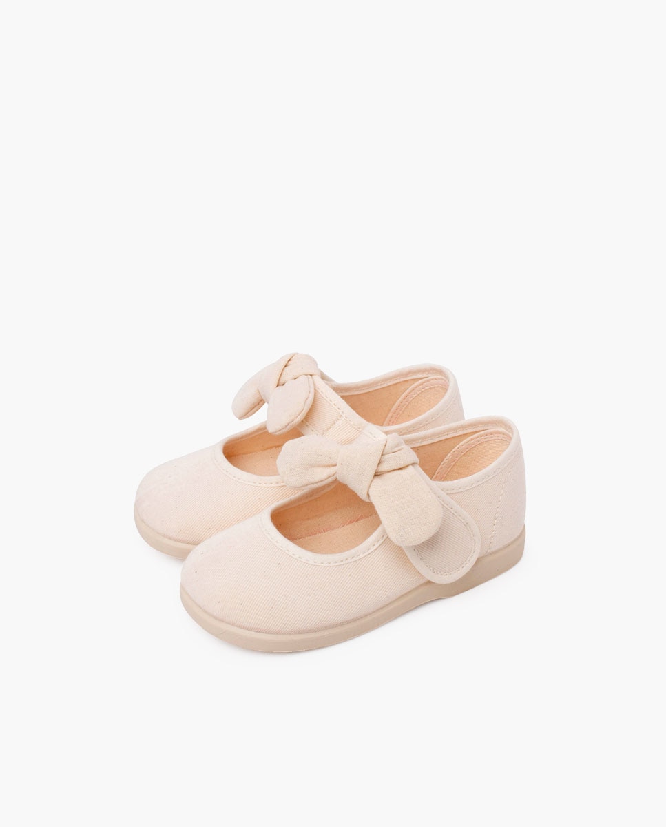 Sapatos de Presilha para Bebé de Lona com Velcro Bege / Castanho-3
