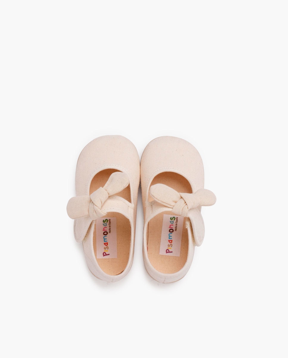 Sapatos de Presilha para Bebé de Lona com Velcro Bege / Castanho-4