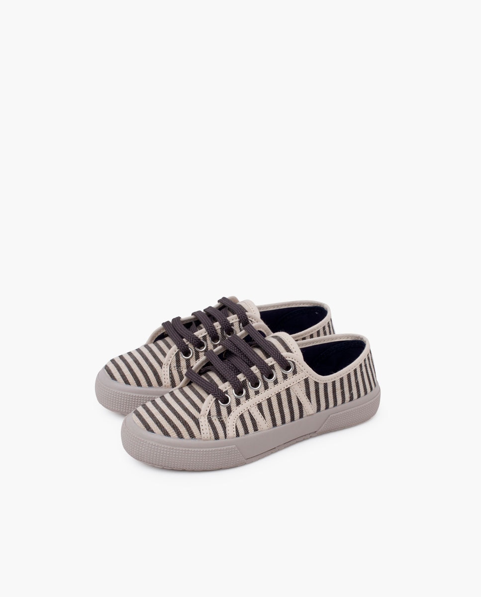 Sapatilhas de Lona Infantil com Riscas e Sola Larga Cinzento / Preto-3