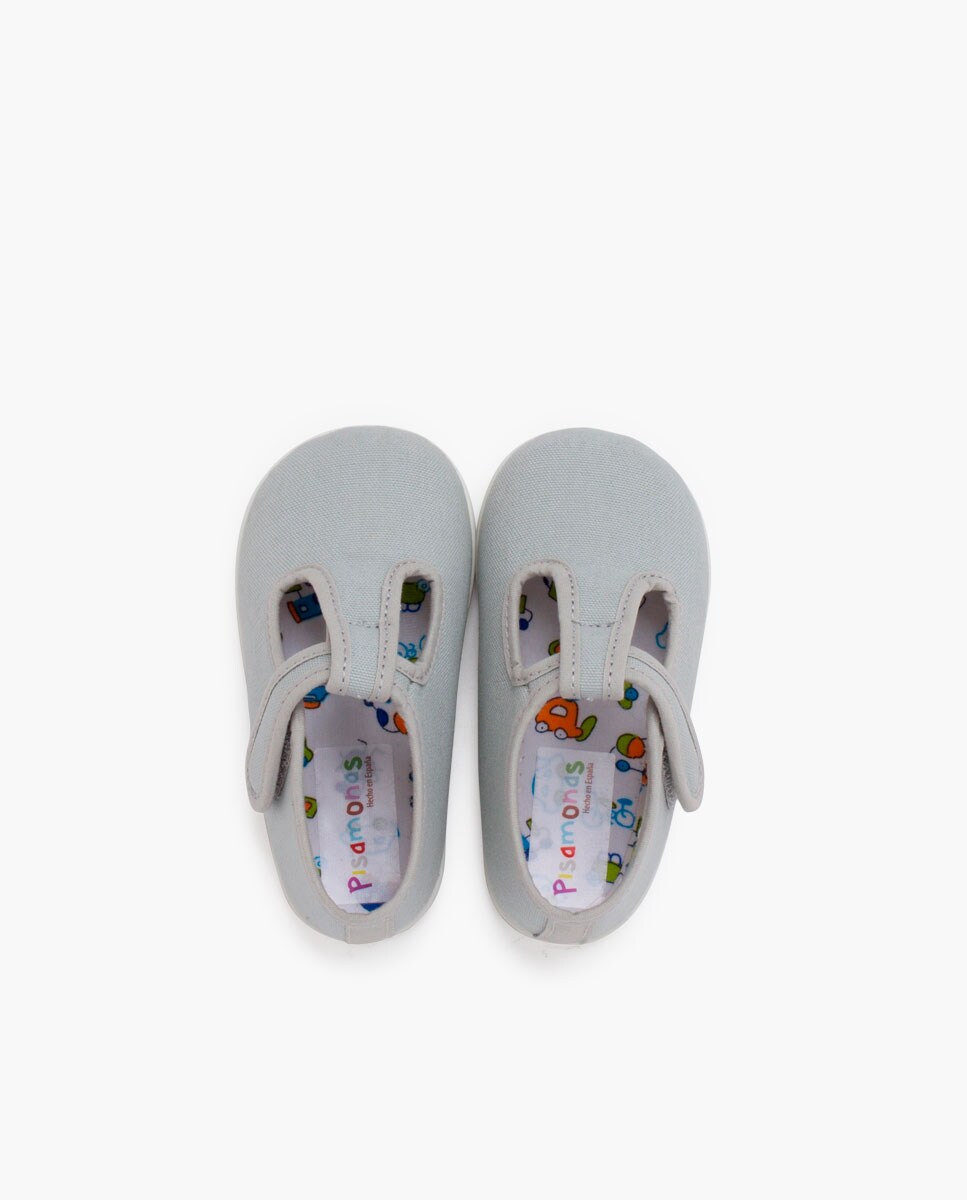 Sapatos para Bebé de Lona com Sola Fina e Fecho Cinzento-4