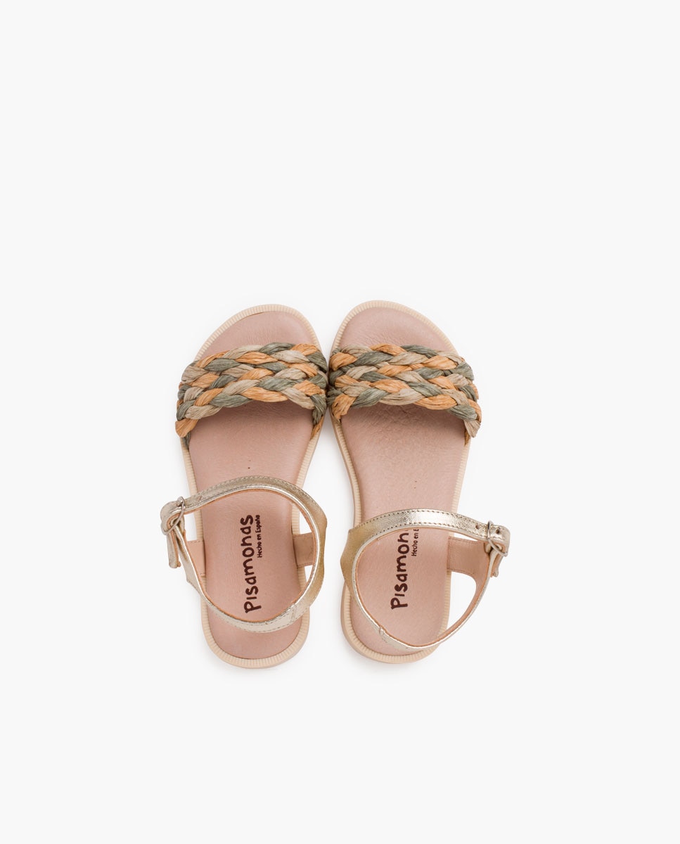 Sandálias Abertas Infantil com Tira Entrançada e Fivela Ouro-4