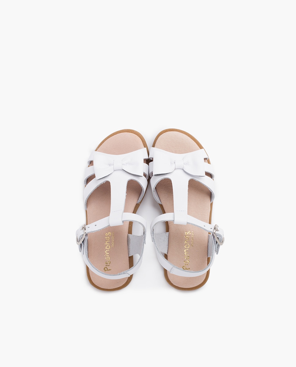 Sandálias Abertas Infantil de Pele com Fivela Branco / Verde-4