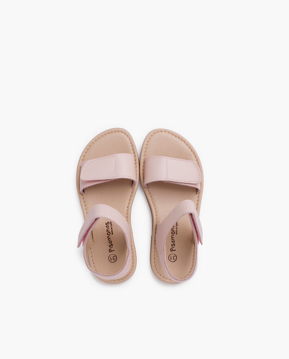Sandálias Abertas Infantil de Napa com Velcro Pisamonas Nude-4