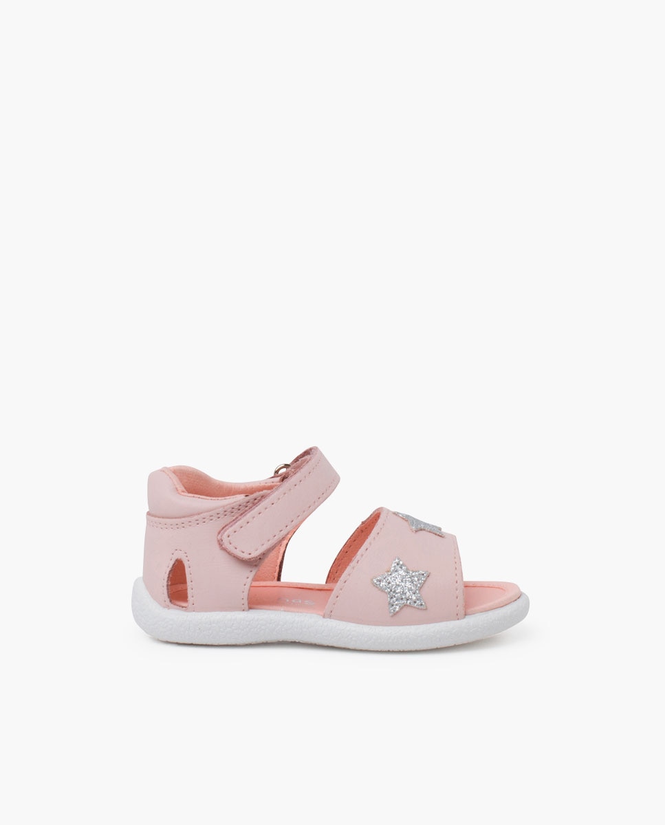 Sandálias de Bebé Primeiros Passos Estrelas Purpurina Pisamonas Rosa-claro-1