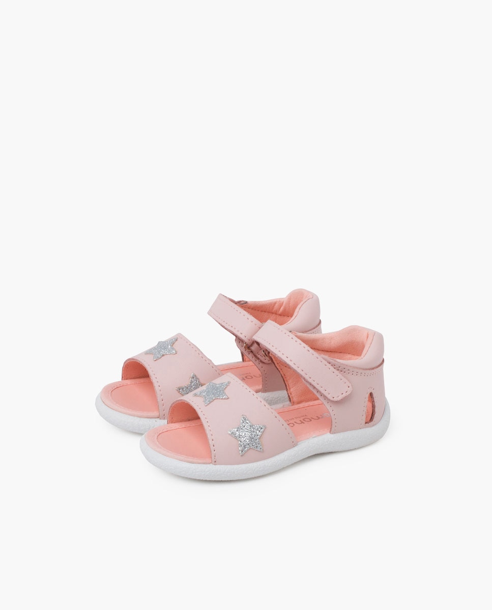 Sandálias de Bebé Primeiros Passos Estrelas Purpurina Pisamonas Rosa-claro-3