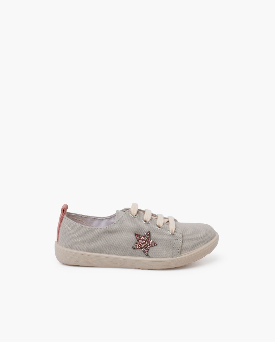 Sapatilhas de Lona Infantil com Estrela Pisamonas Cinzento-1