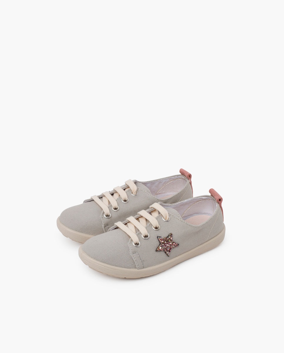 Sapatilhas de Lona Infantil com Estrela Pisamonas Cinzento-3