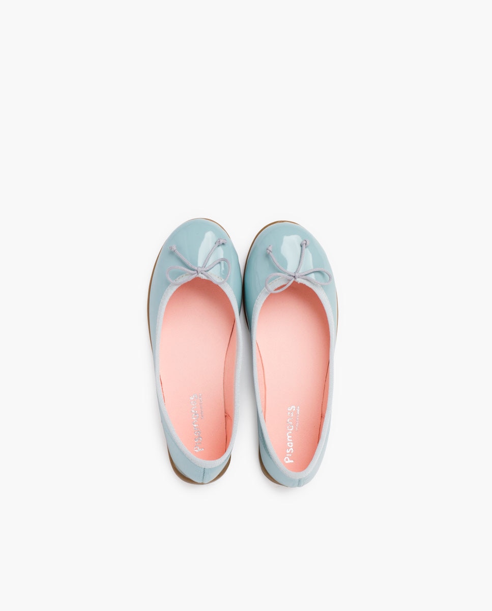 Bailarinas Infantil de Verniz com Piso Caramelo Azul-claro-4