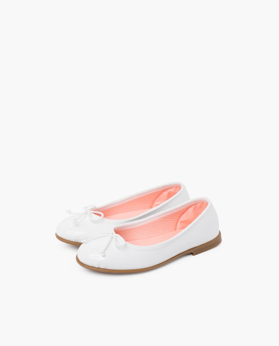 Bailarinas Infantil de Verniz com Piso Caramelo Pisamonas Branco-3