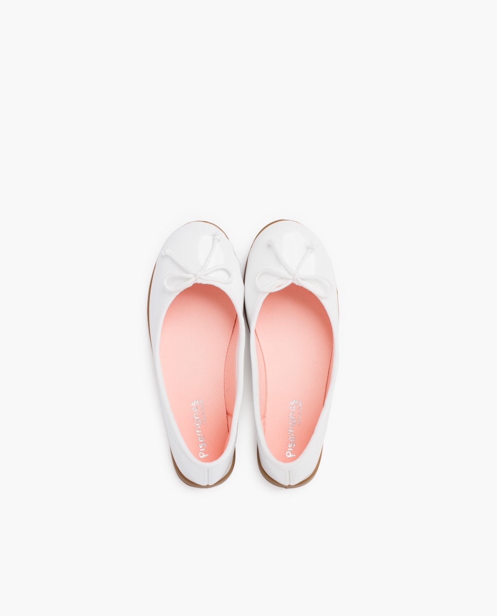 Bailarinas Infantil de Verniz com Piso Caramelo Pisamonas Branco-4