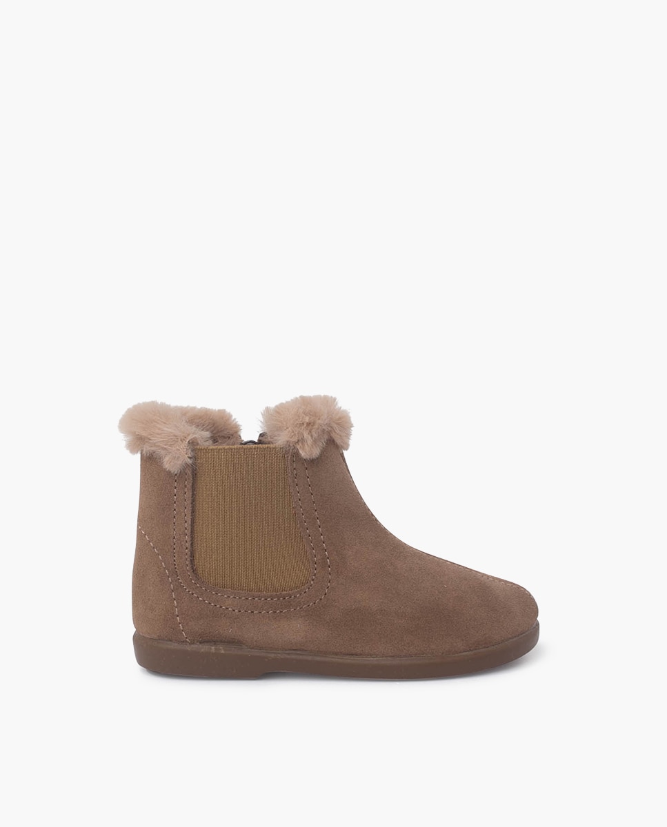 Botas Tipo Chelsea com Gola Pelo Taupe-1