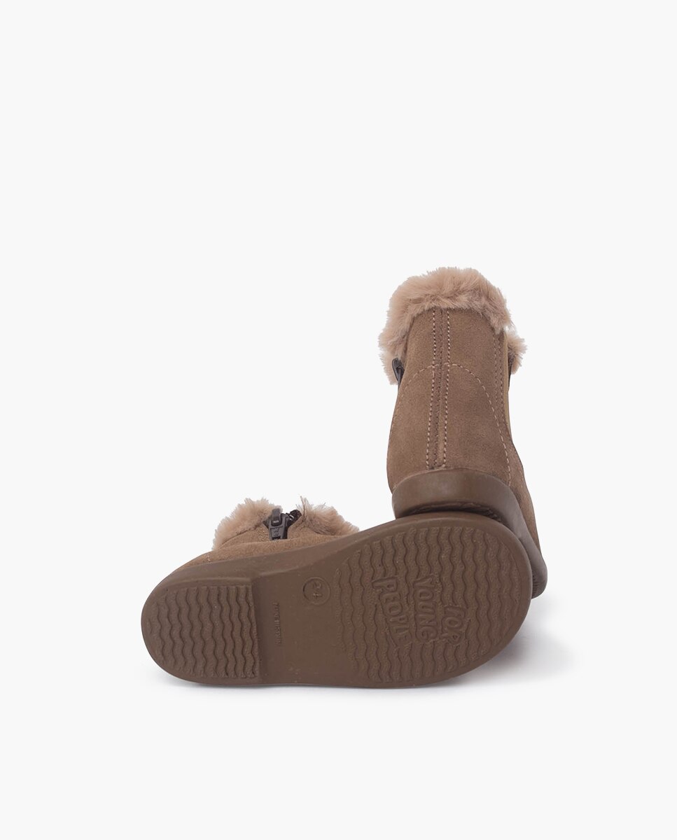 Botas Tipo Chelsea com Gola Pelo Taupe-2