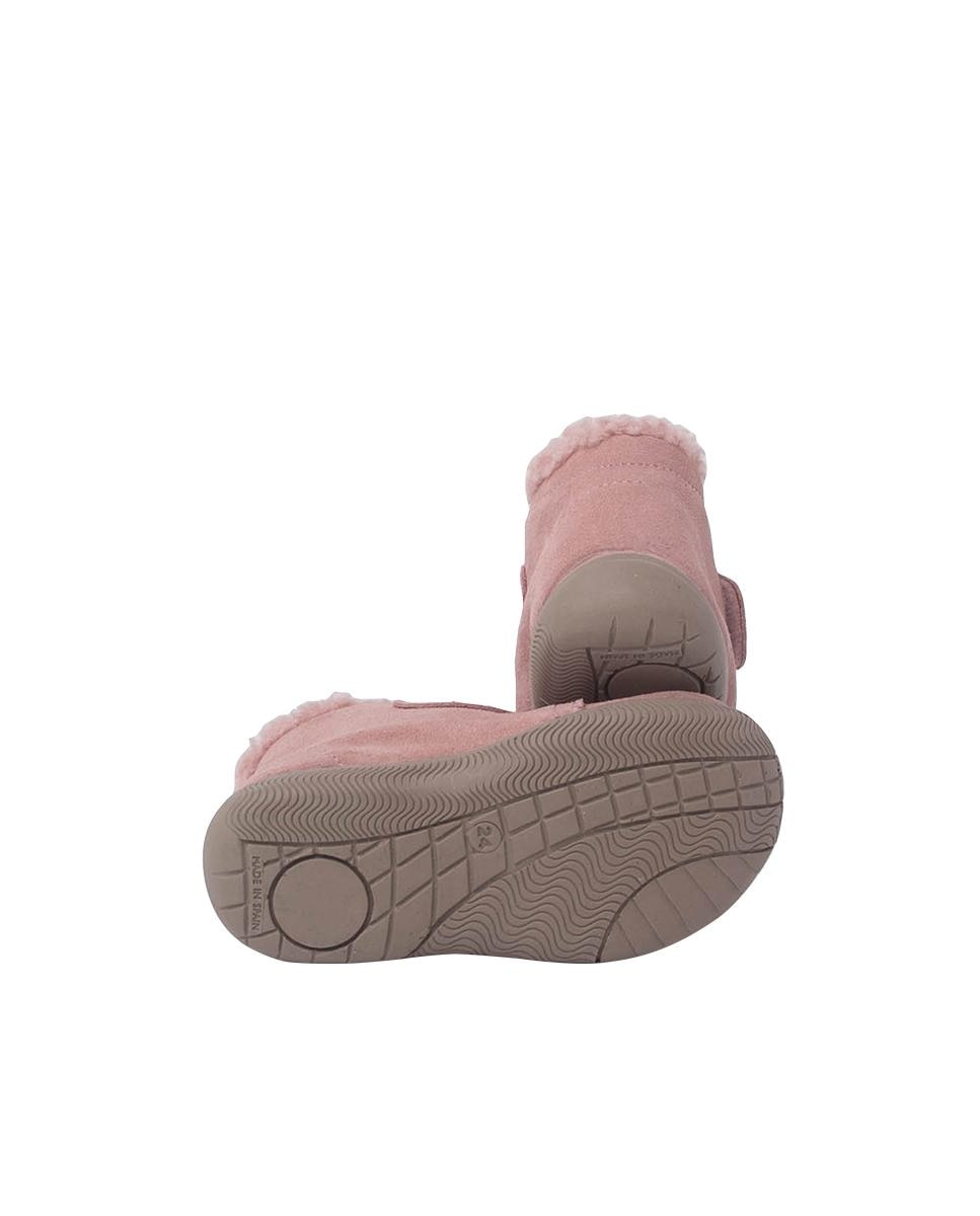 Botas Infantil de Gola Tipo Pelo de Ovelha e Tira Pisamonas Rosa-2