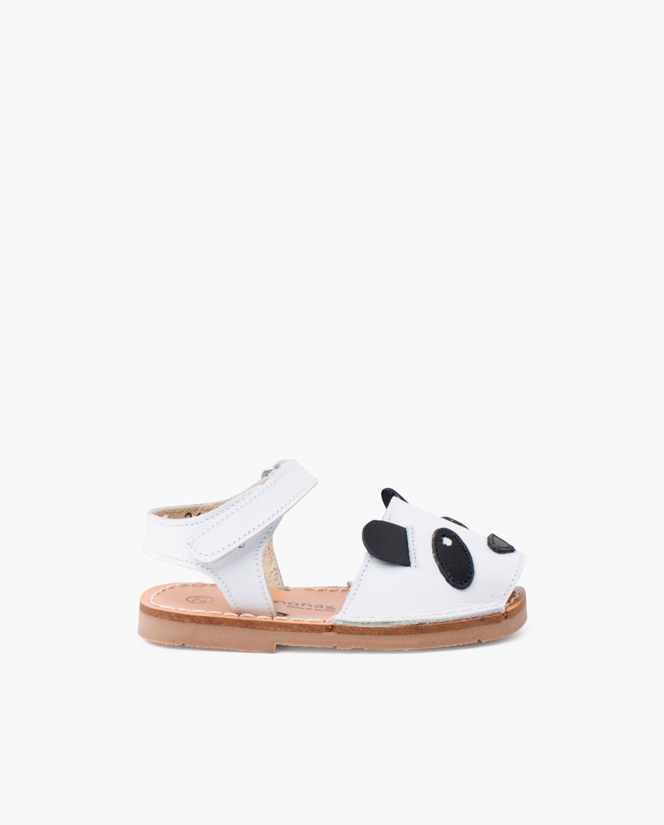 Sandálias para Bebé em Napa com Animais e Tira Velcro Pisamonas Branco / Preto-1