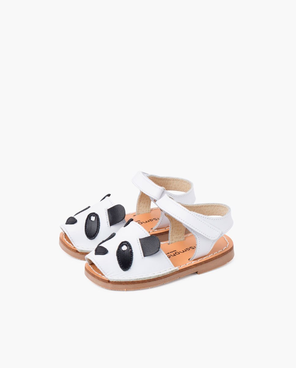 Sandálias para Bebé em Napa com Animais e Tira Velcro Pisamonas Branco / Preto-3