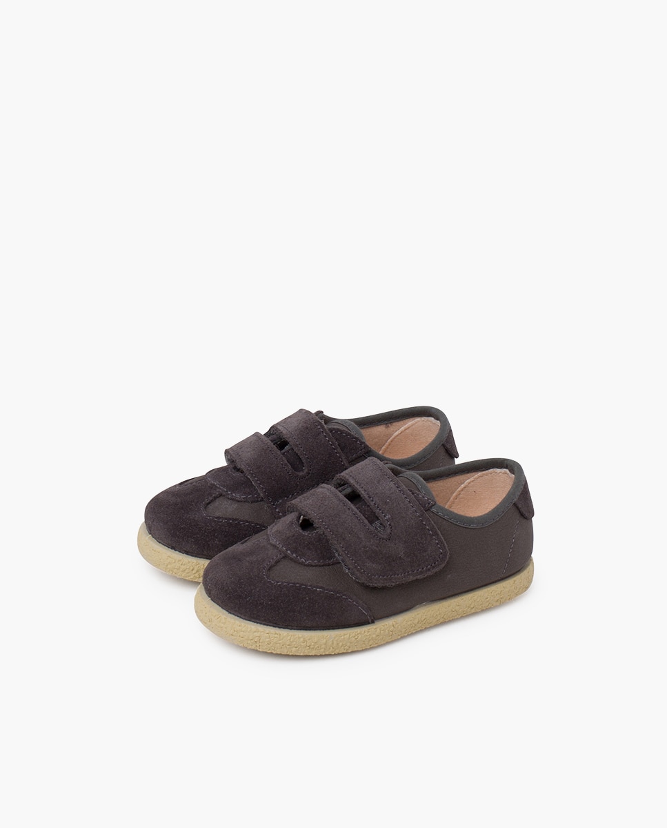 Sapatilhas de Lona Infantil de Couro Vegano com Velcro Cinzento-escuro-3