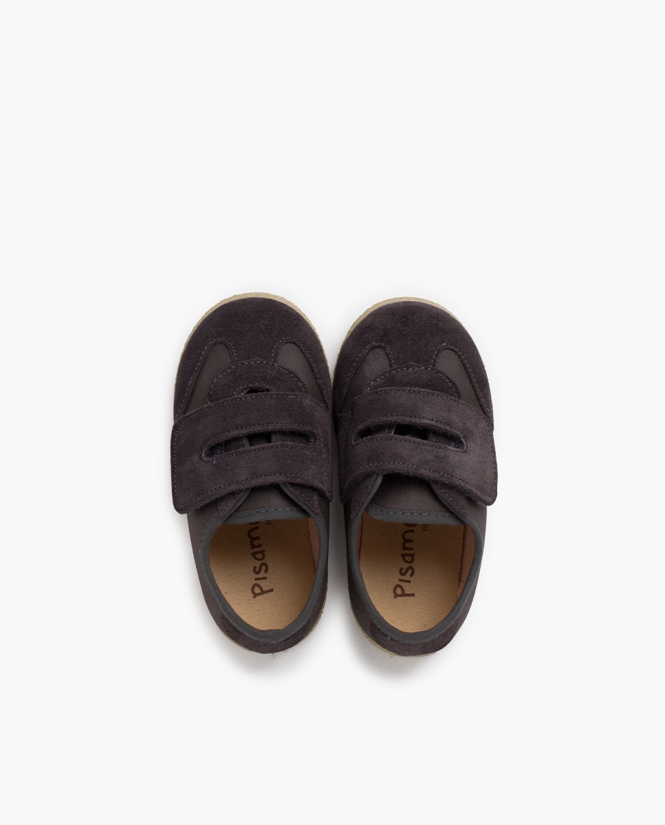 Sapatilhas de Lona Infantil de Couro Vegano com Velcro Cinzento-escuro-4