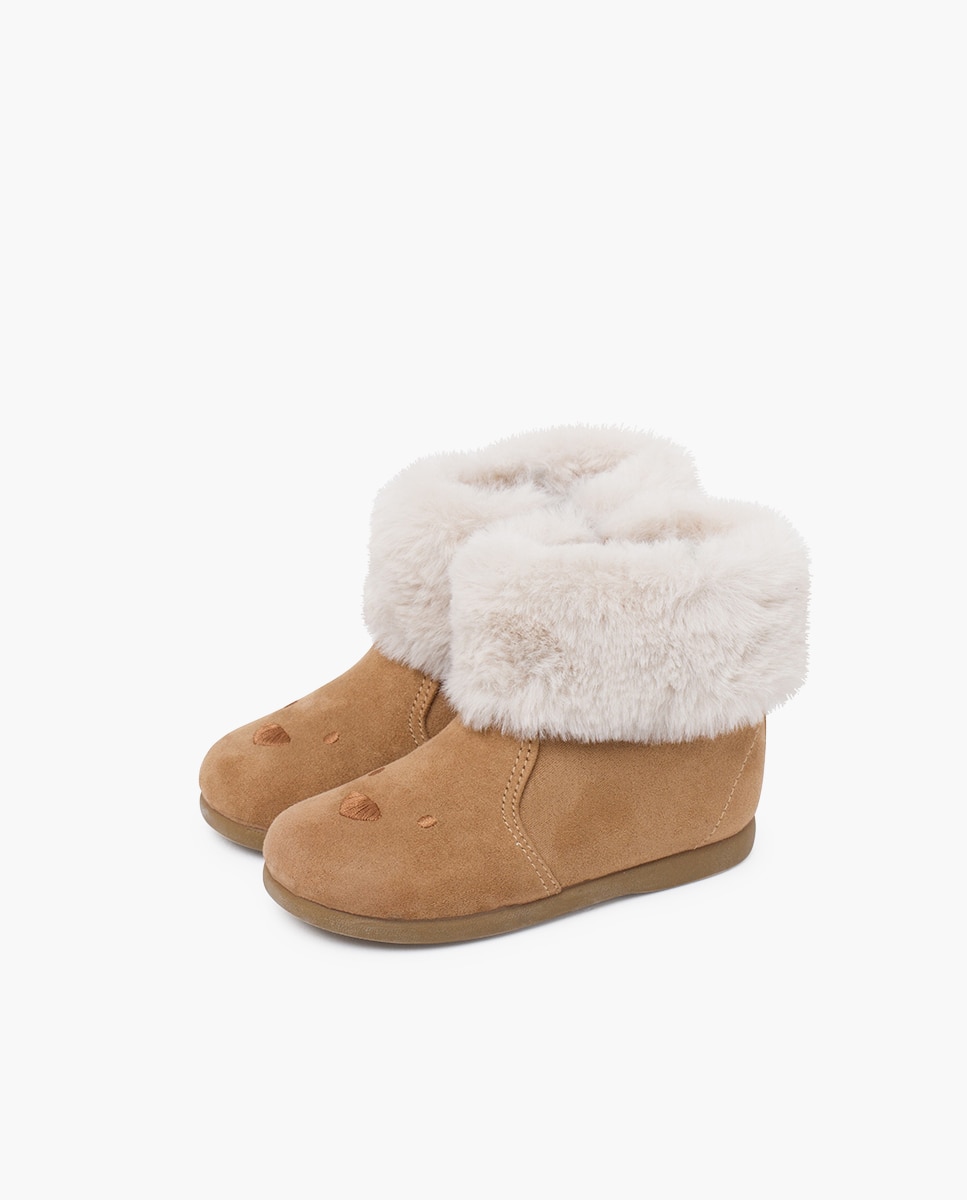 Botas para Bebé de Ursinho com Gola de Pelo Bege-3