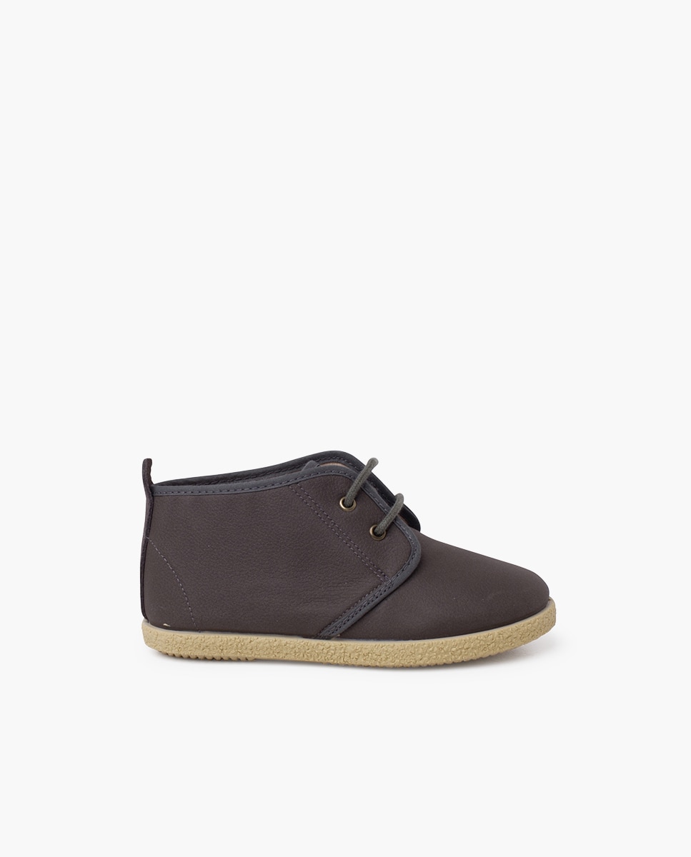 Botas Infantil de Couro Vegano com Cordões Cinzento-1