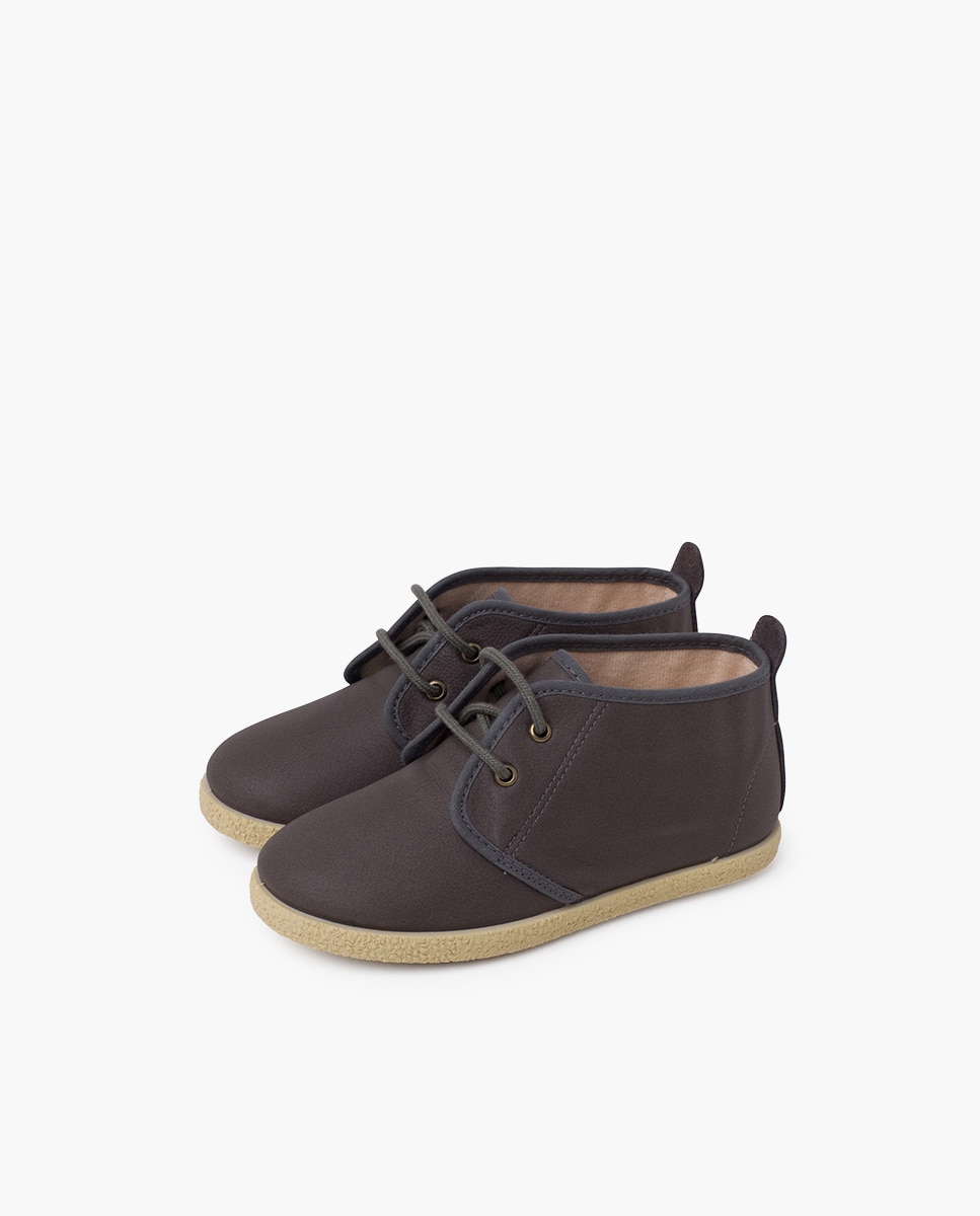 Botas Infantil de Couro Vegano com Cordões Cinzento-3