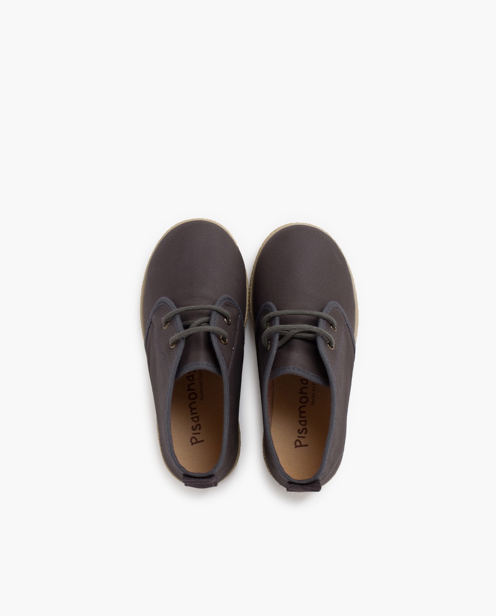 Botas Infantil de Couro Vegano com Cordões Cinzento-4