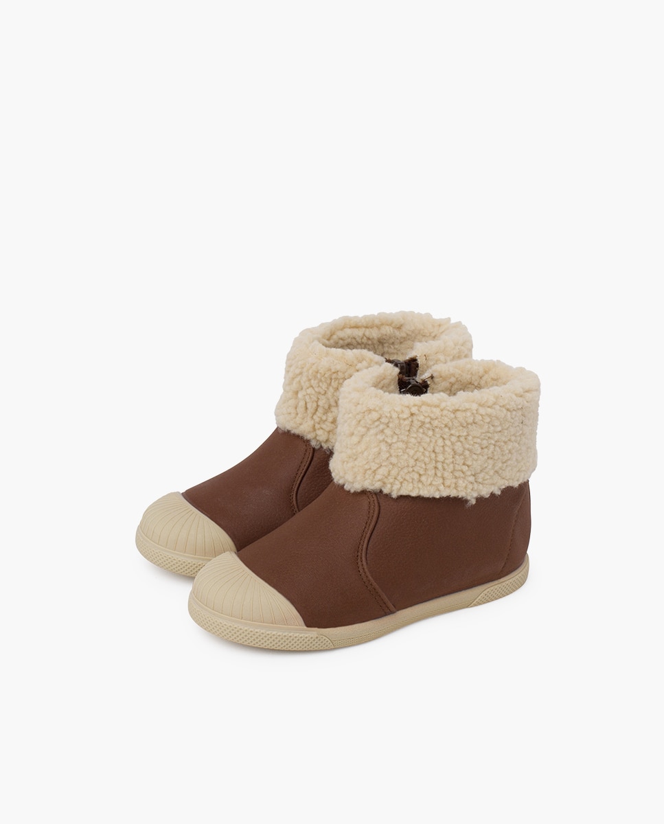 Botas de Couro Vegano com Fecho Zip Castanho-3