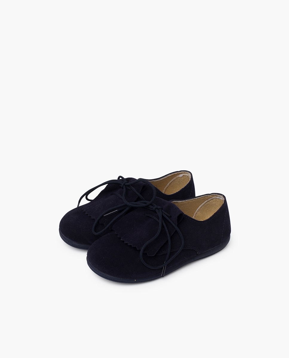 Sapatos de Cordões em Camurça com Língua de Franjas Infantil Pisamonas Azul-marinho-3