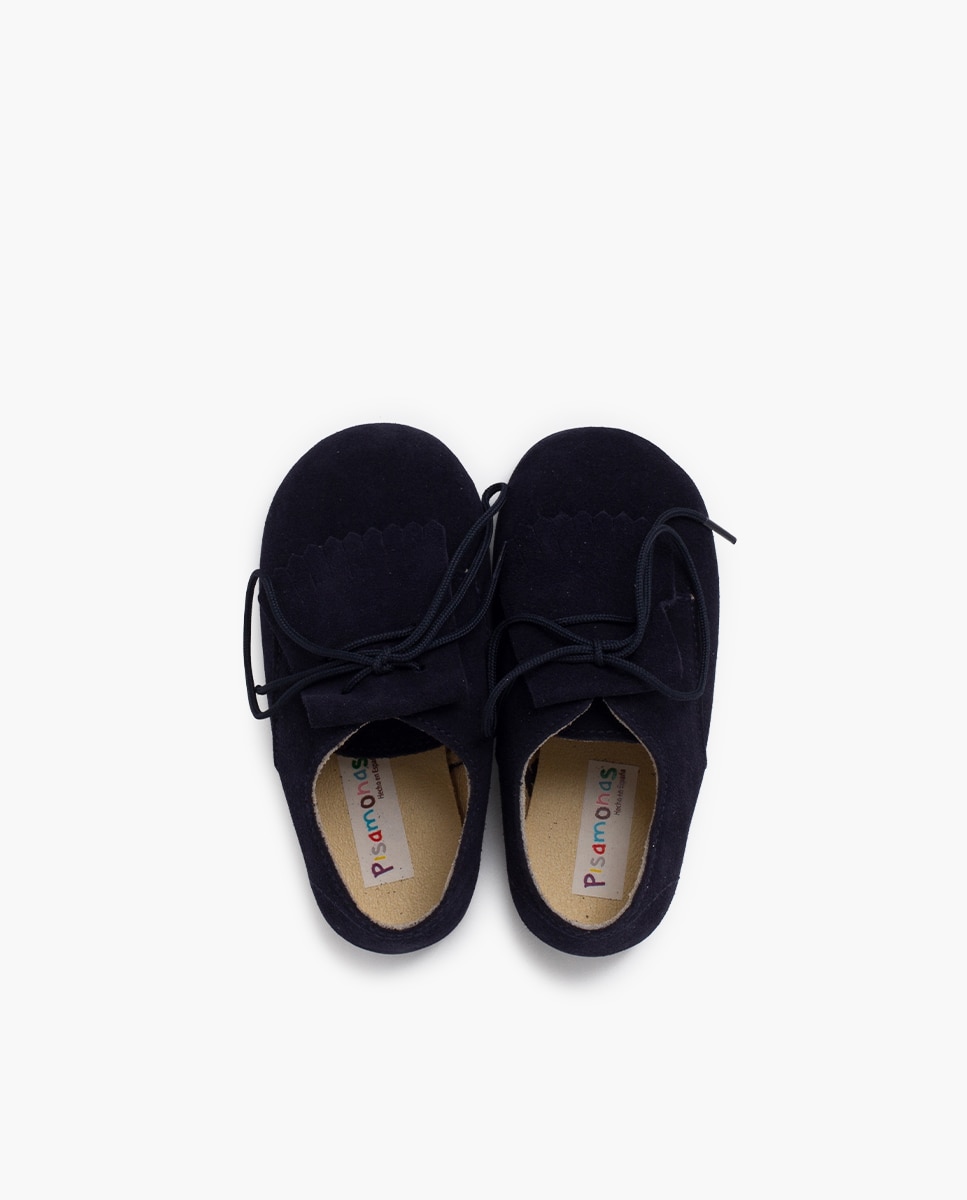 Sapatos de Cordões em Camurça com Língua de Franjas Infantil Pisamonas Azul-marinho-4