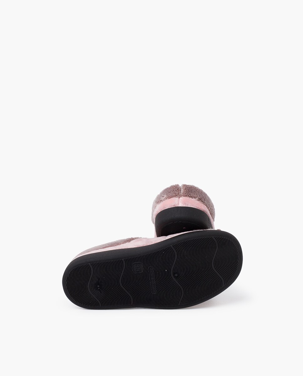 Pantufas de Quarto Abertas Bicolor com Desenho de Gato Rosa-2