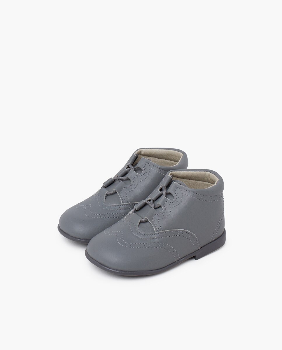 Botas para Bebé Sapato Inglês Pele Pisamonas Cinzento-claro-3